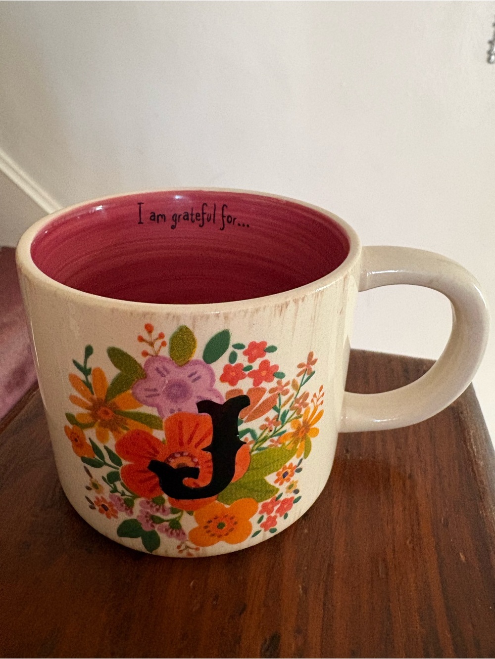 NWT Natural Life Floral 10 oz Monogram “J” Mug Cup ”I am grateful for”…